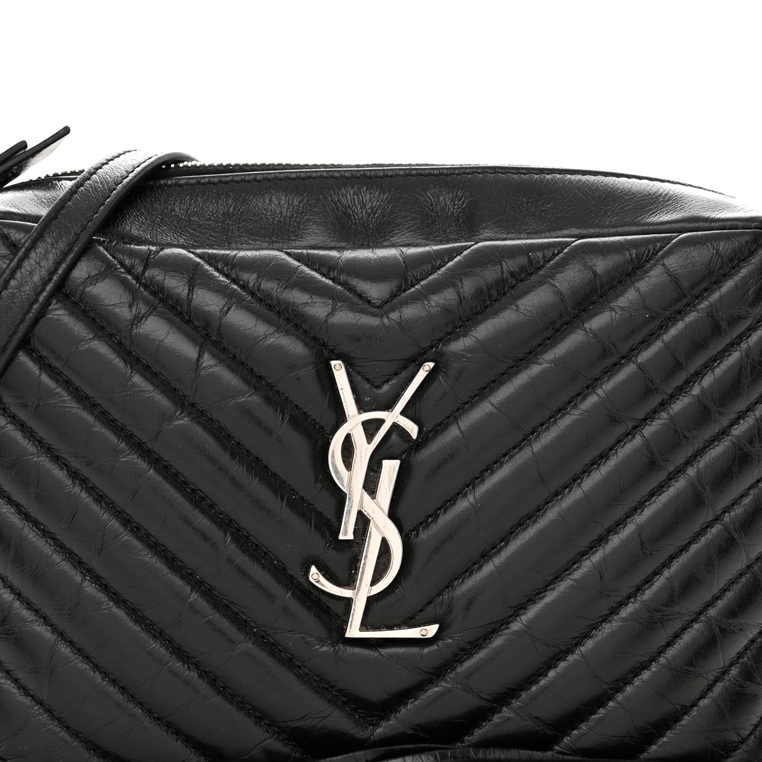 Saint Laurent Cracked Shiny Calfskin Matelasse Monogram Lou Camera Bag Black 9 of 11
