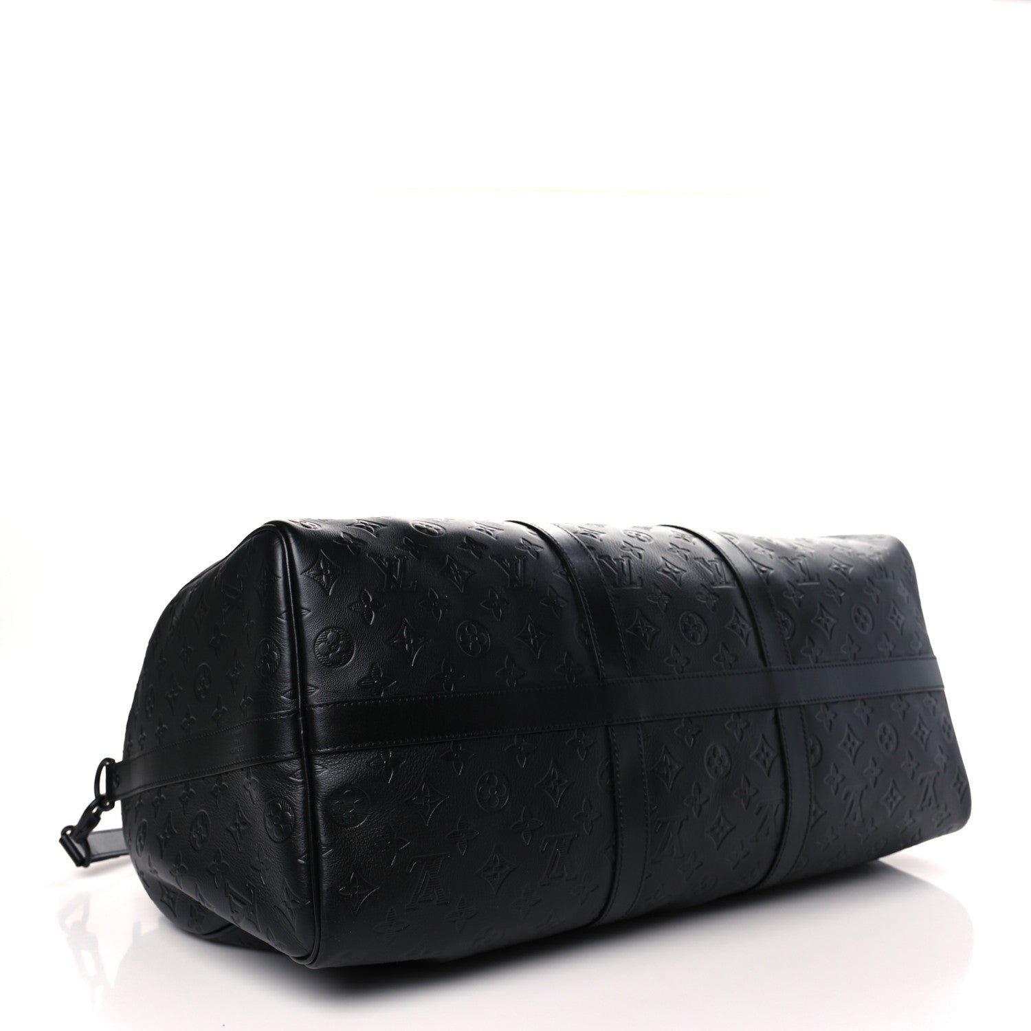 Louis Vuitton Calfskin Shadow Monogram Keepall Bandouliere 50 Black 4 of 8