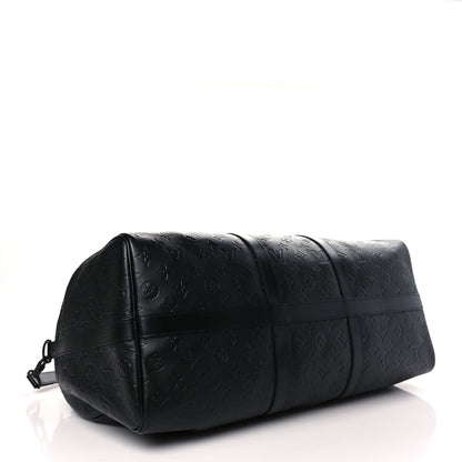Louis Vuitton Calfskin Shadow Monogram Keepall Bandouliere 50 Black 4 of 8