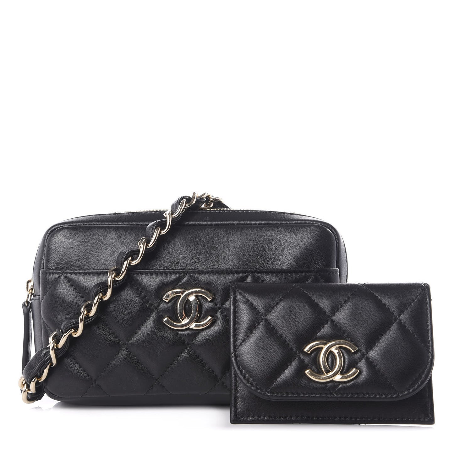 Lambskin Quilted Waist Bag Black