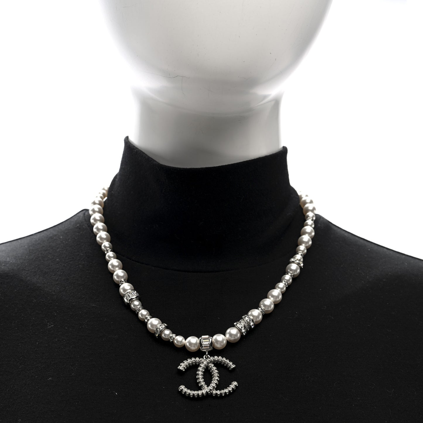 Crystal Pearl CC Choker Necklace Silver