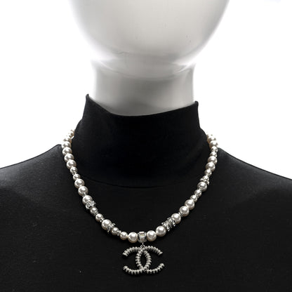 Chanel Crystal Pearl CC Choker Necklace Silver 2 of 4