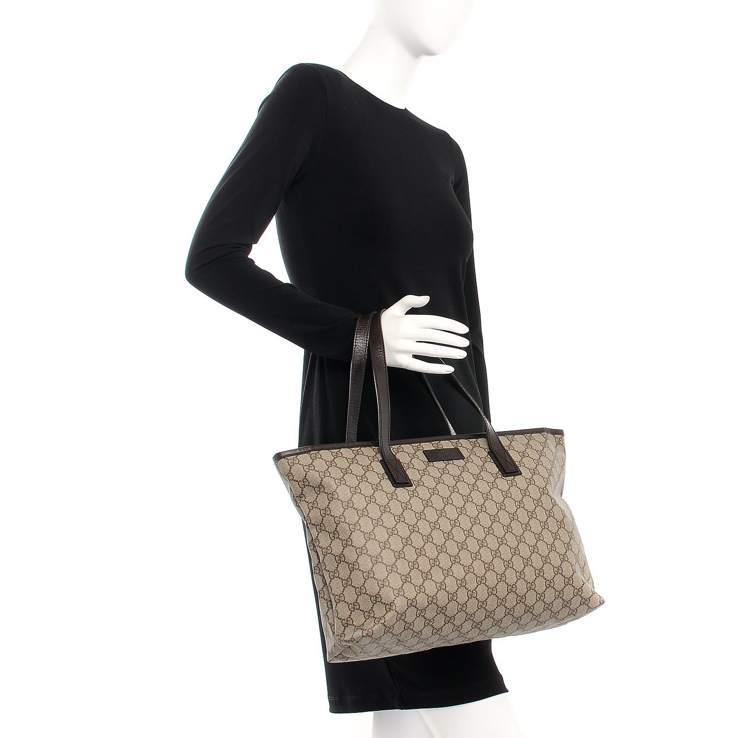 Gucci GG Supreme Monogram Medium Zippered Shopping Tote Dark Brown 2 of 7