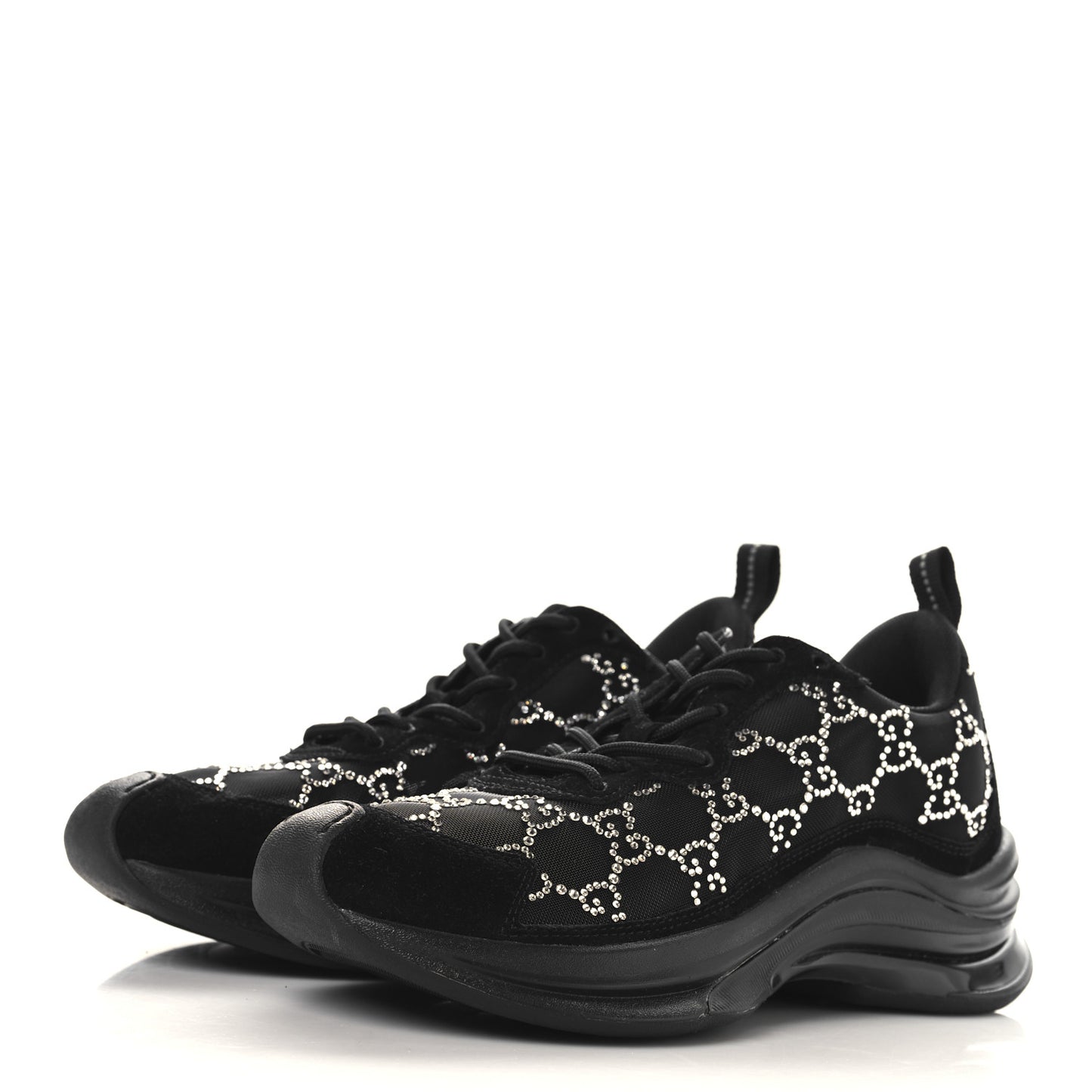 Tela Retino Mesh Crystal Suede GG Monogram Womens Gucci Run Sneakers 36.5 Black Silver