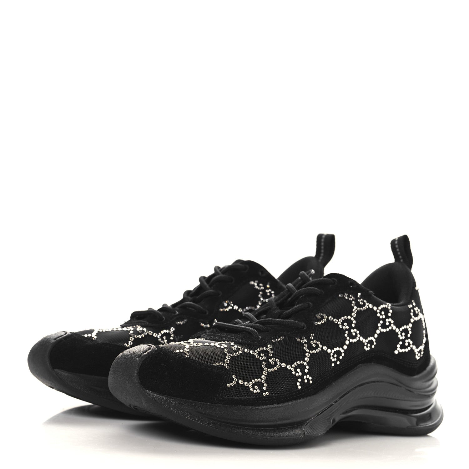 Gucci Tela Retino Mesh Crystal Suede GG Monogram Womens Gucci Run Sneakers 36.5 Black Silver 4 of 11