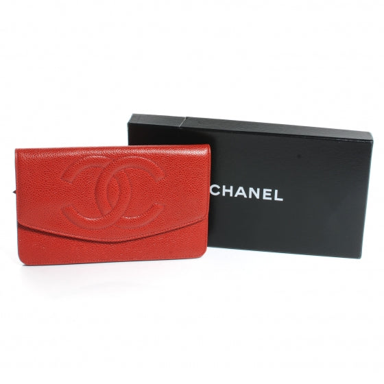 Caviar CC Flap Clutch Wallet Red