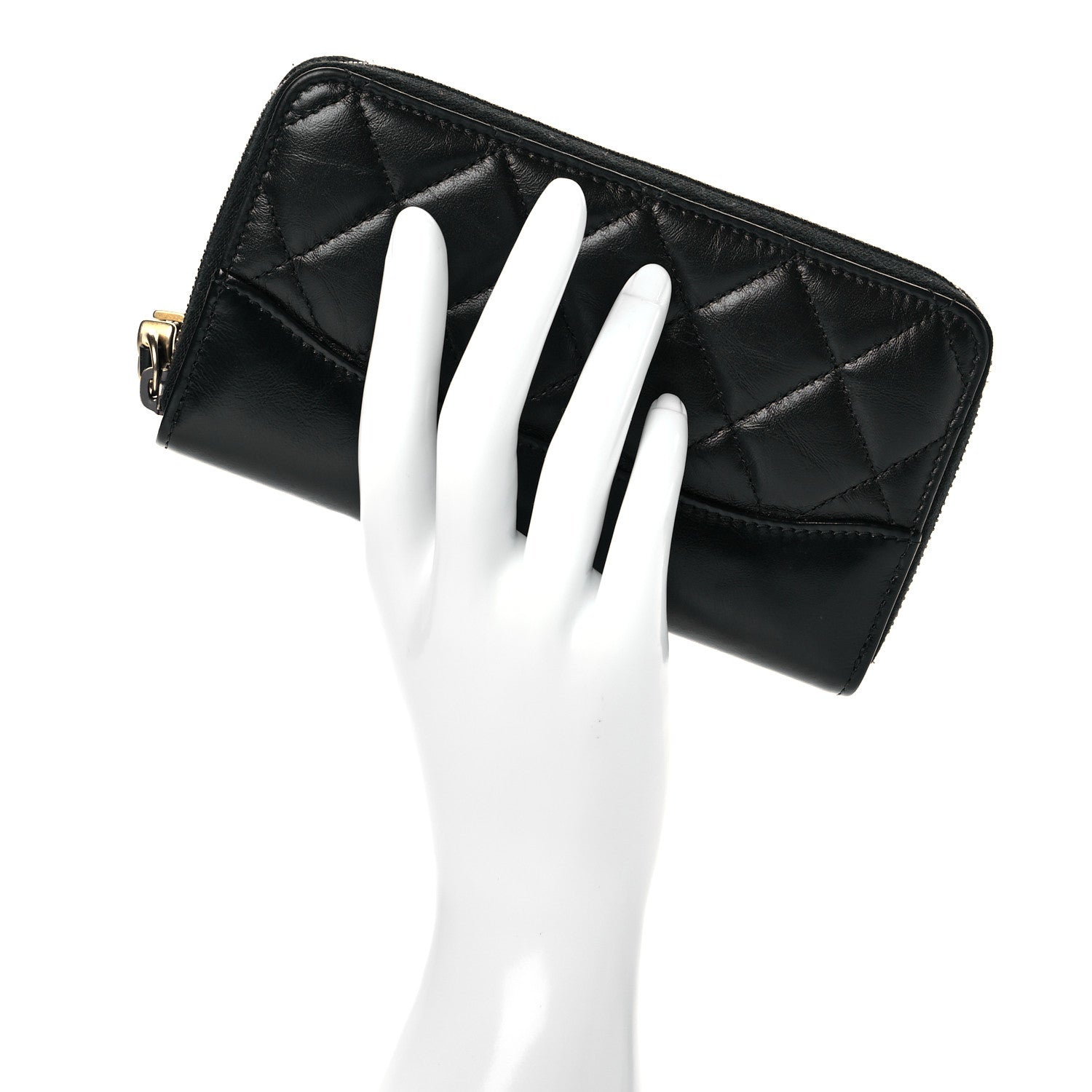 Chanel Aged Calfskin Quilted Small Gabrielle Zip Around Wallet Black 2 of 10