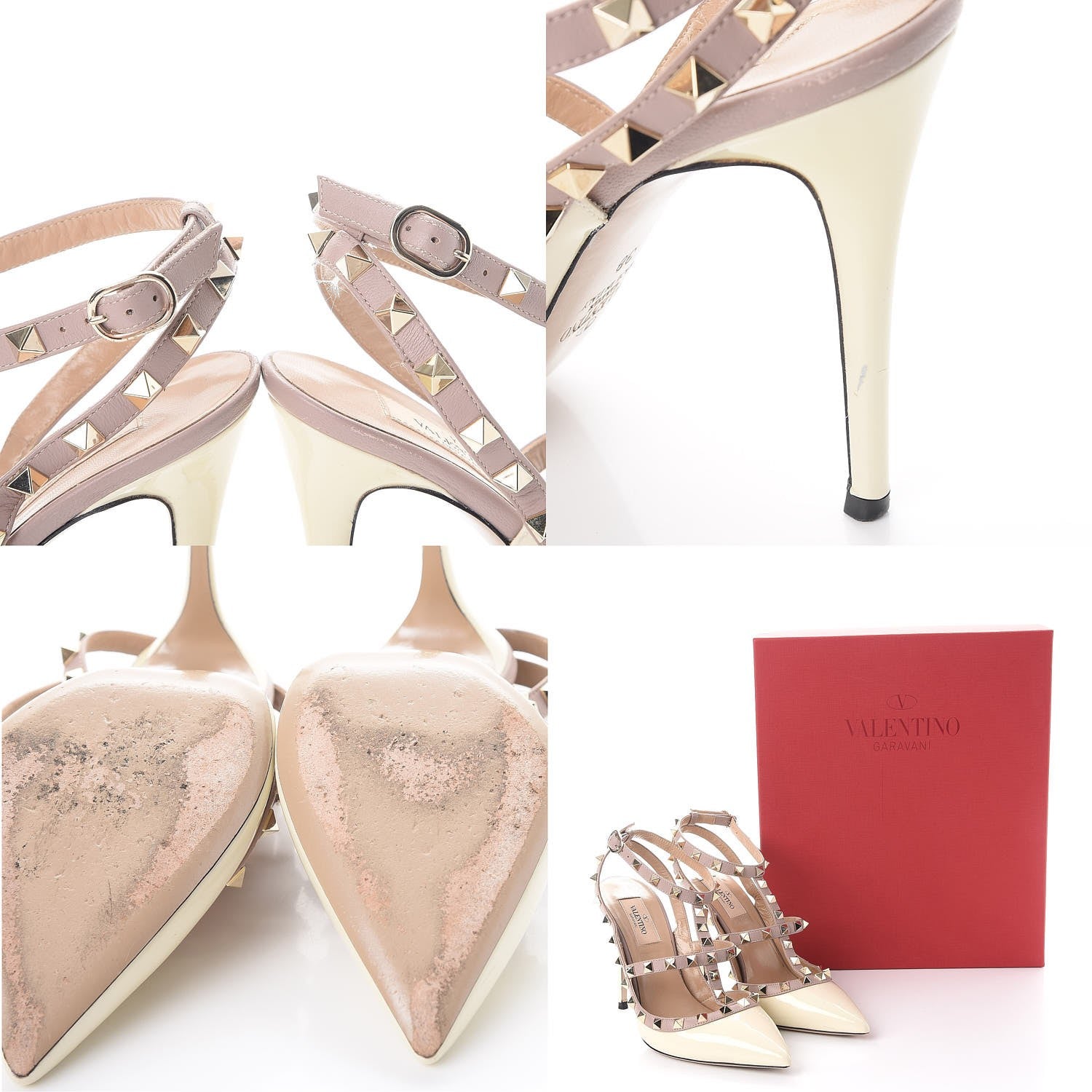 Valentino Garavani Patent Nappa Rockstud Ankle Strap 100mm Pumps 38 Light Ivory Poudre 12 of 12
