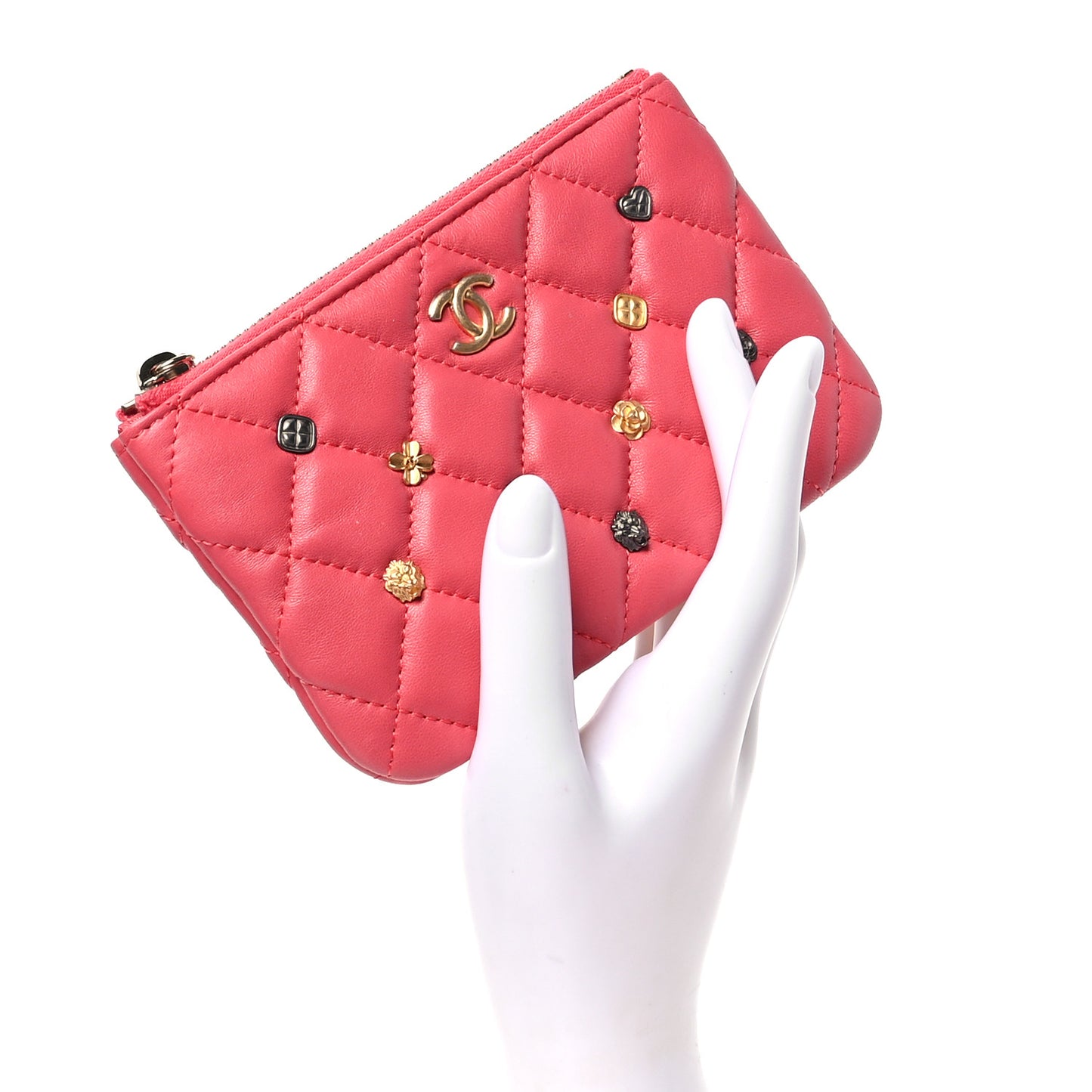 Lambskin Quilted Small Lucky Charms Cosmetic Case Pink