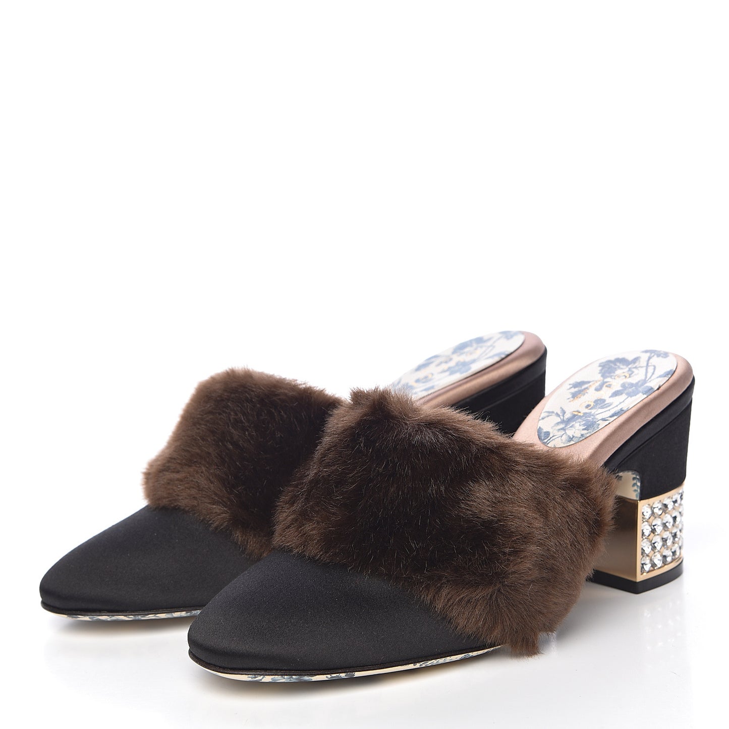 Mink Silk Satin Crystal Candy Mules 35.5 Scan Brown Black