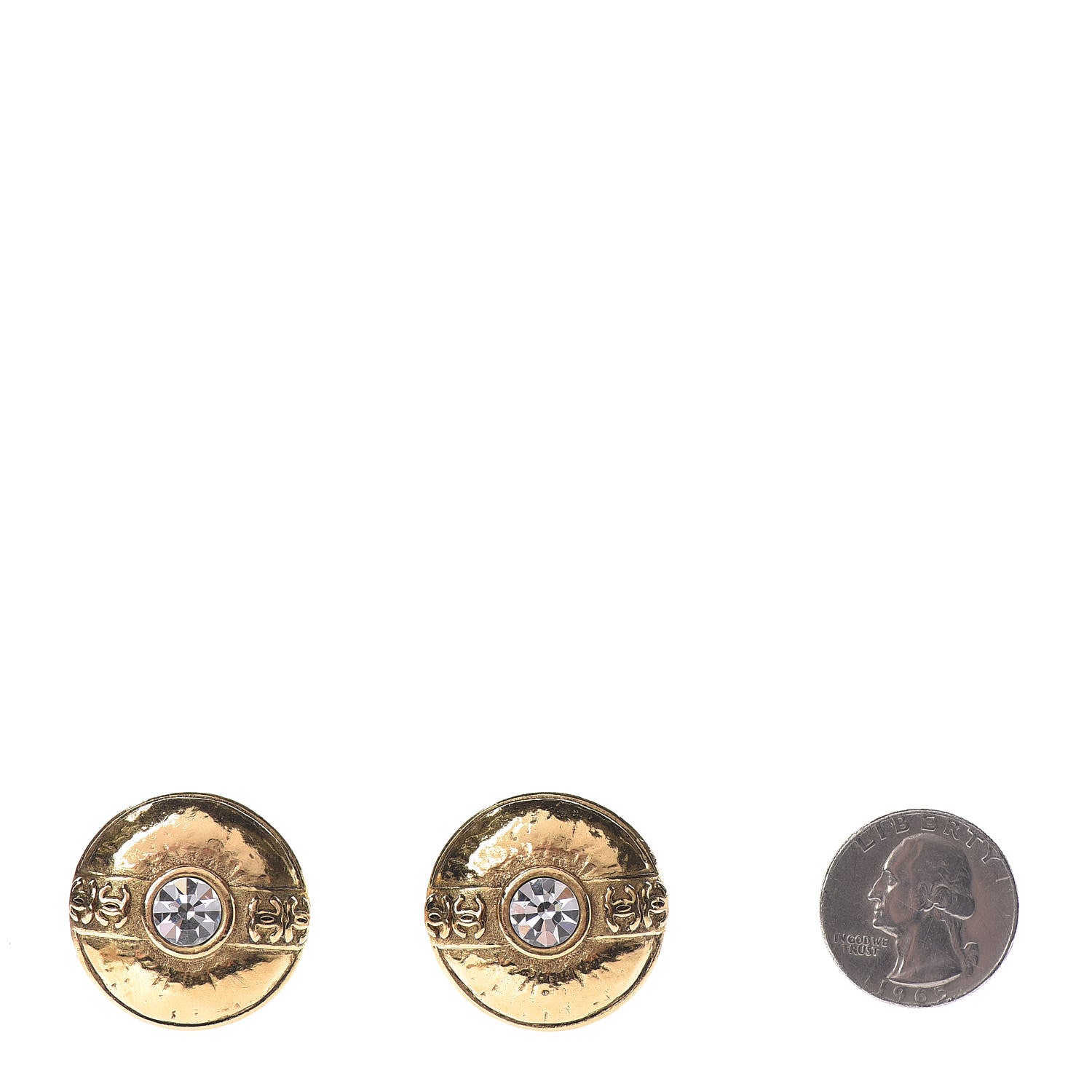 Chanel Crystal Clip On Earrings Gold 2 of 4