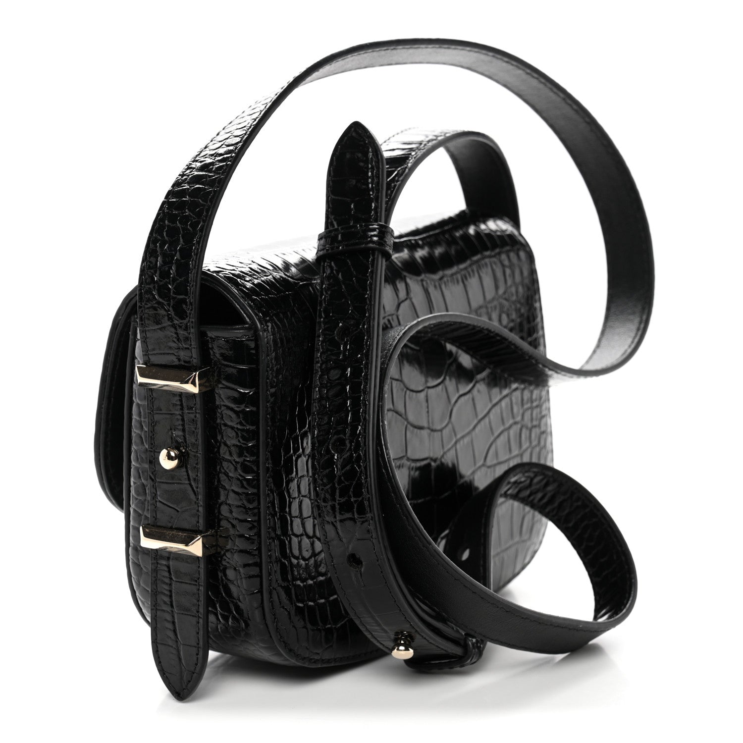 Jimmy Choo Calfskin Crocodile Embossed JCB Crossbody Bag Black