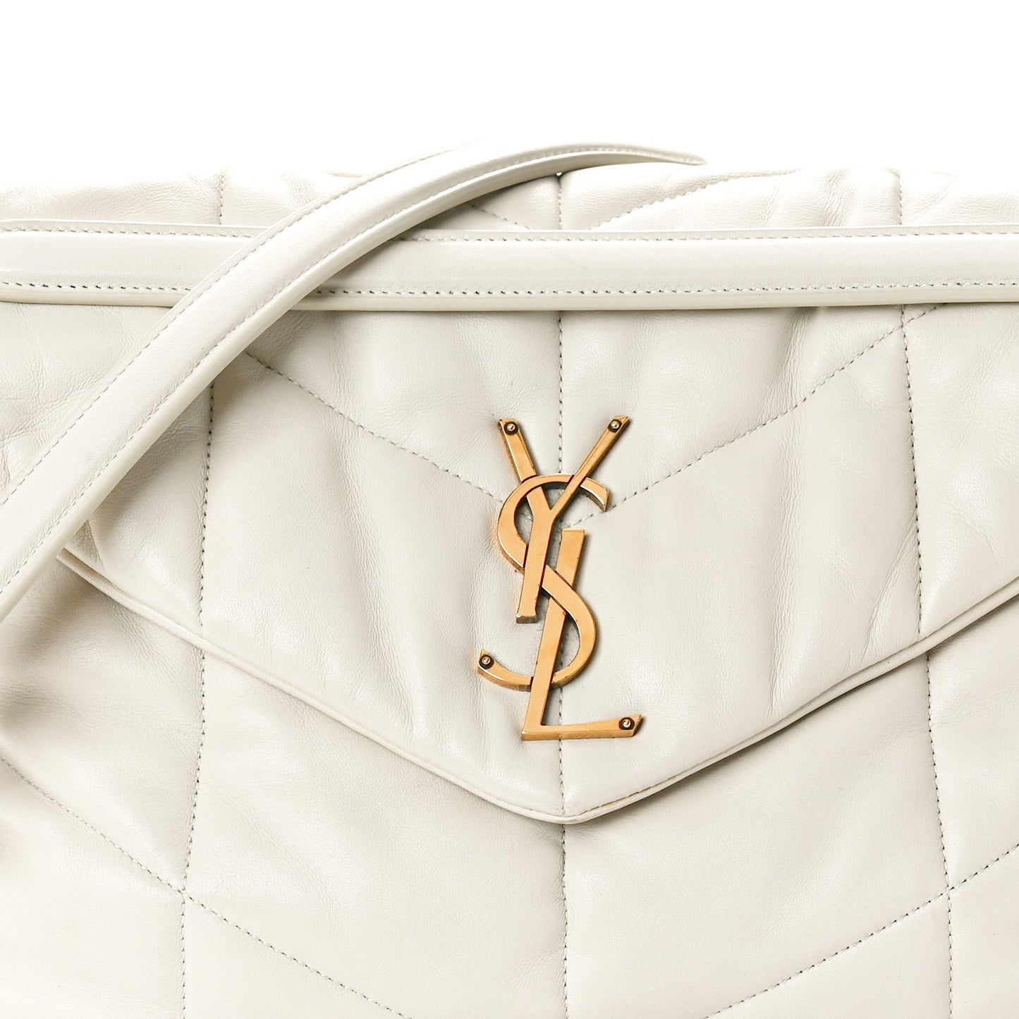 Lambskin Quilted Medium Loulou Puffer Monogram Chain Satchel Crema Soft
