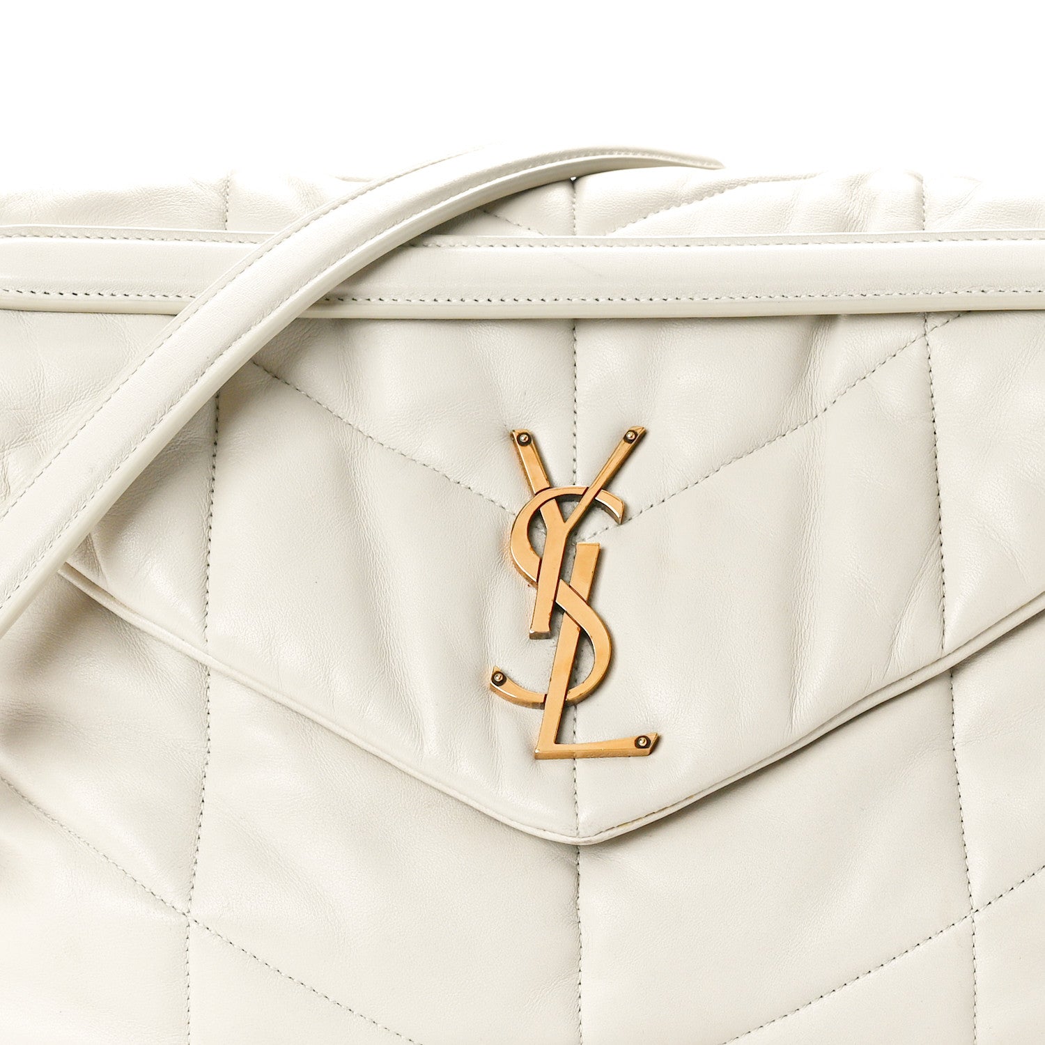 Saint Laurent Lambskin Quilted Medium Loulou Puffer Monogram Chain Satchel Crema Soft 8 of 10