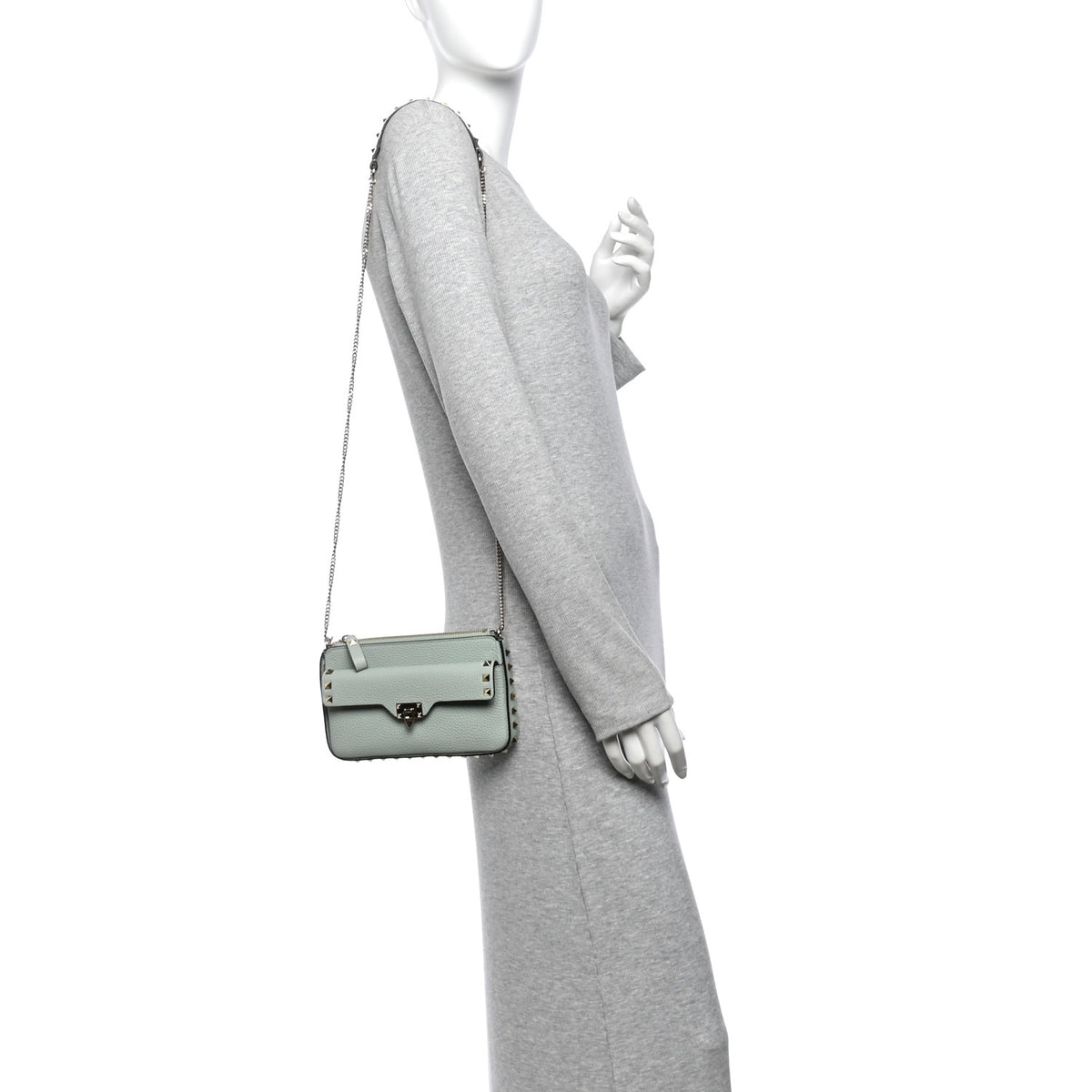 Valentino Garavani Grainy Calfskin Rockstud Crossbody Bag Water Green 2 of 11