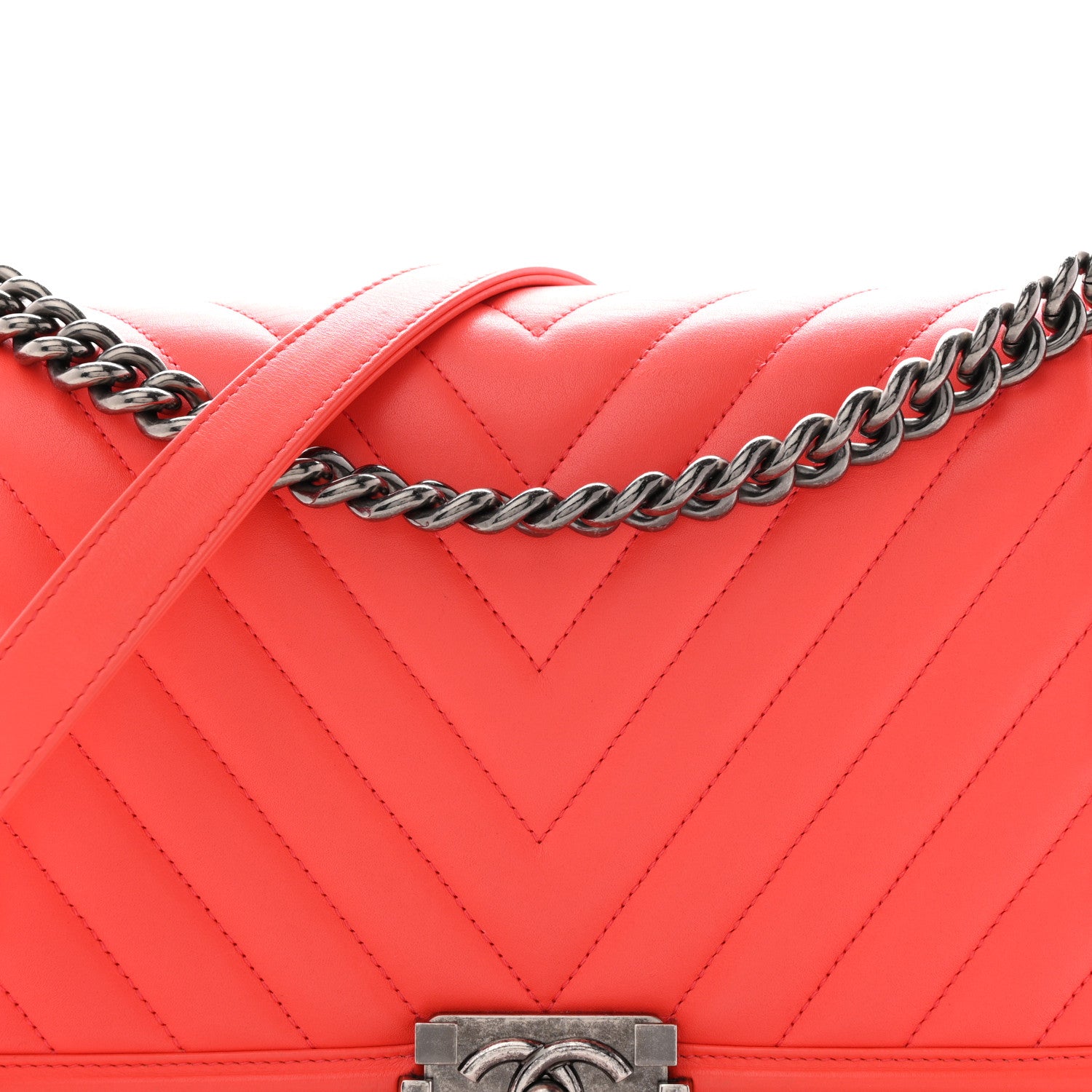 Chanel Lambskin Chevron Quilted New Medium Boy Flap Coral 8 of 11