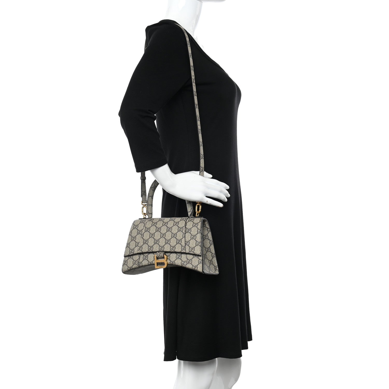 Balenciaga X GUCCI GG Supreme Monogram Small Hourglass Top Handle Bag Beige Ebony 2 of 9