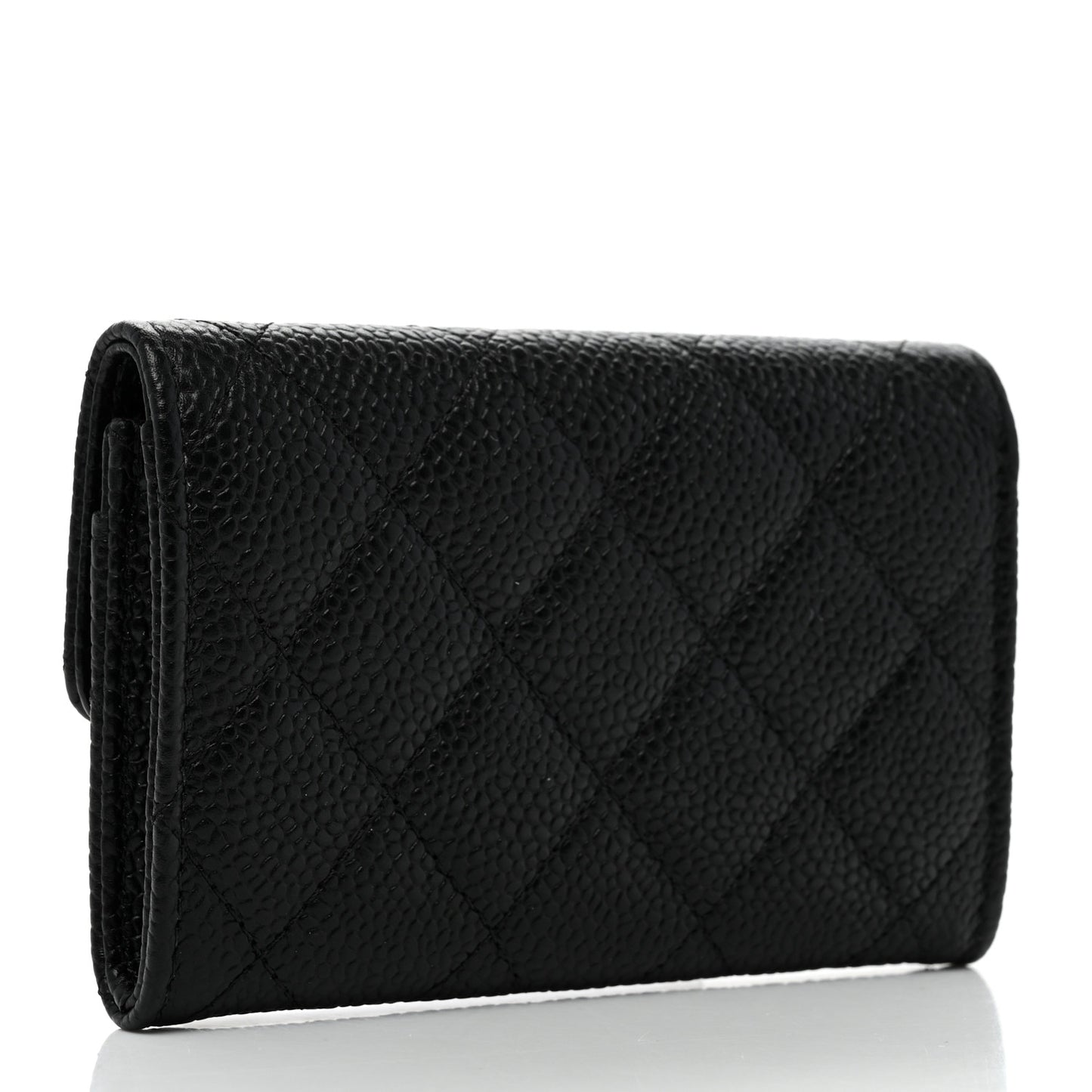 Caviar Quilted Flap Card Holder Wallet Black