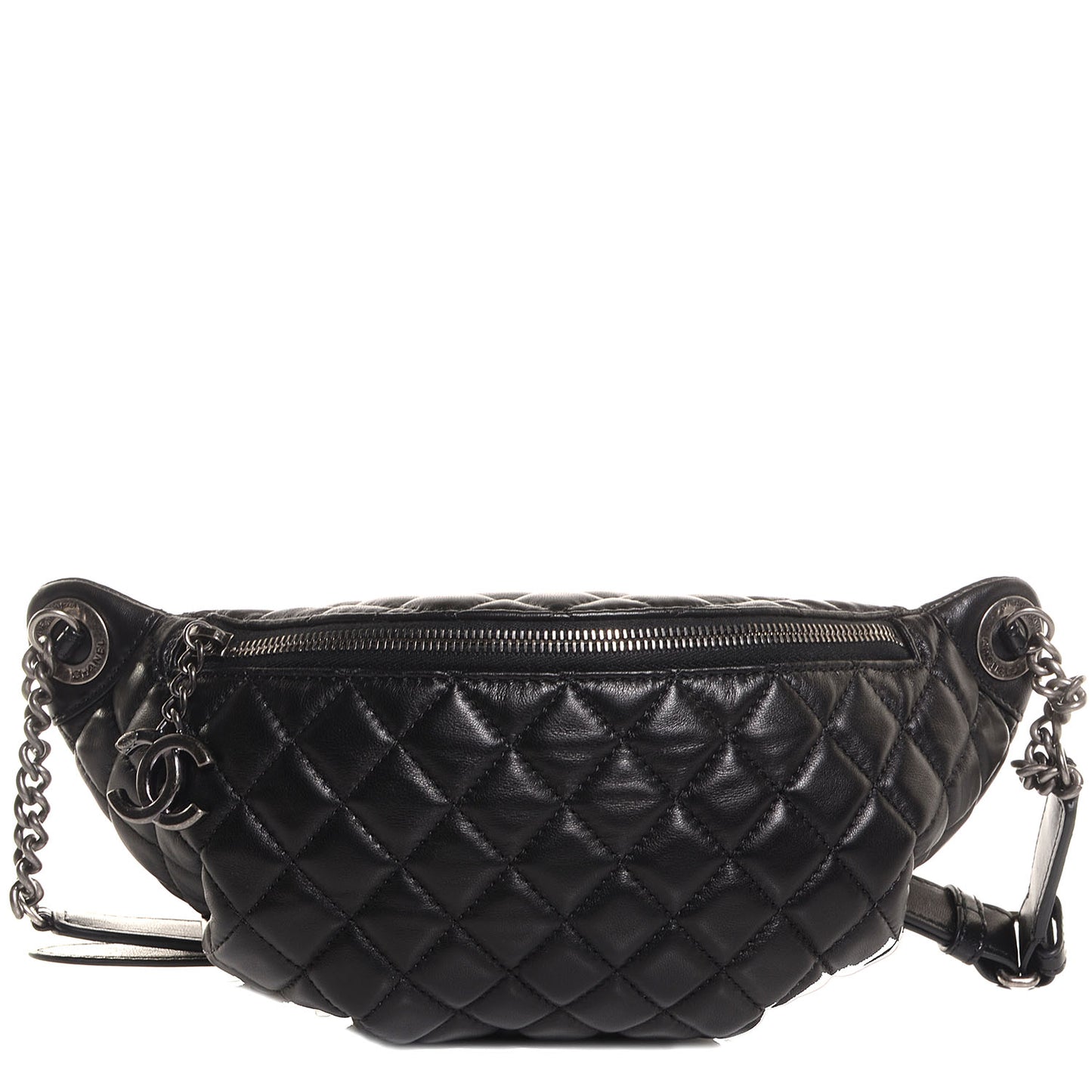 Lambskin Quilted Banane Waist Bag Fanny Pack Black