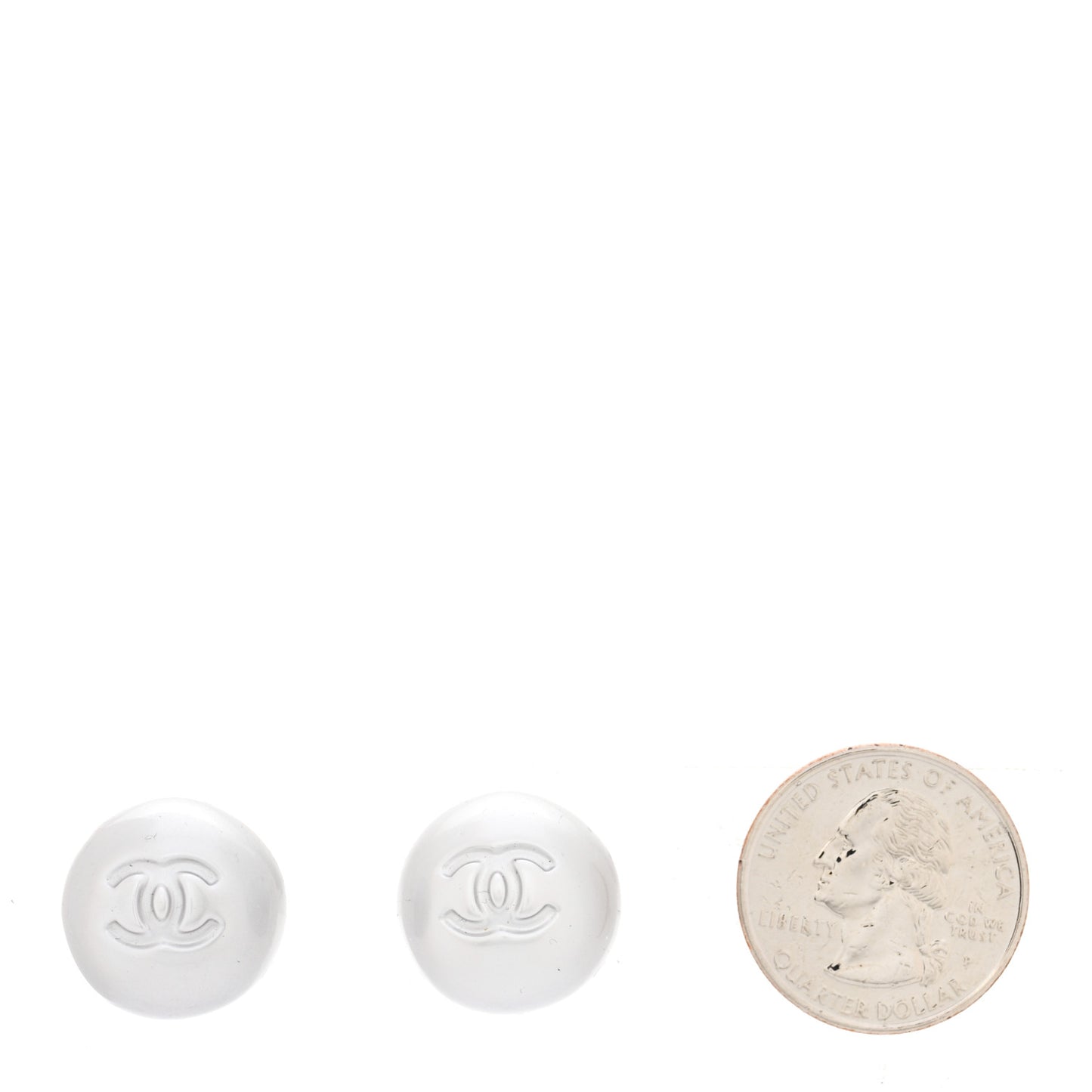 Resin Metal CC Stud Earrings Silver Pearly White