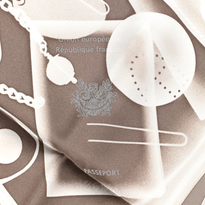 Hermes Silk Please Check In Scarf 90 Gris Perle Etoupe 3 of 8