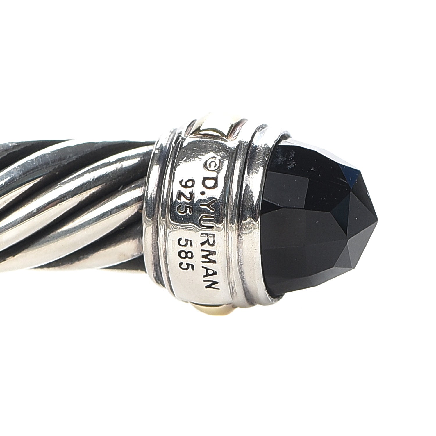 David Yurman Sterling Silver 14K Yellow Gold Black Onyx 7mm Cable Classics Bracelet 4 of 5