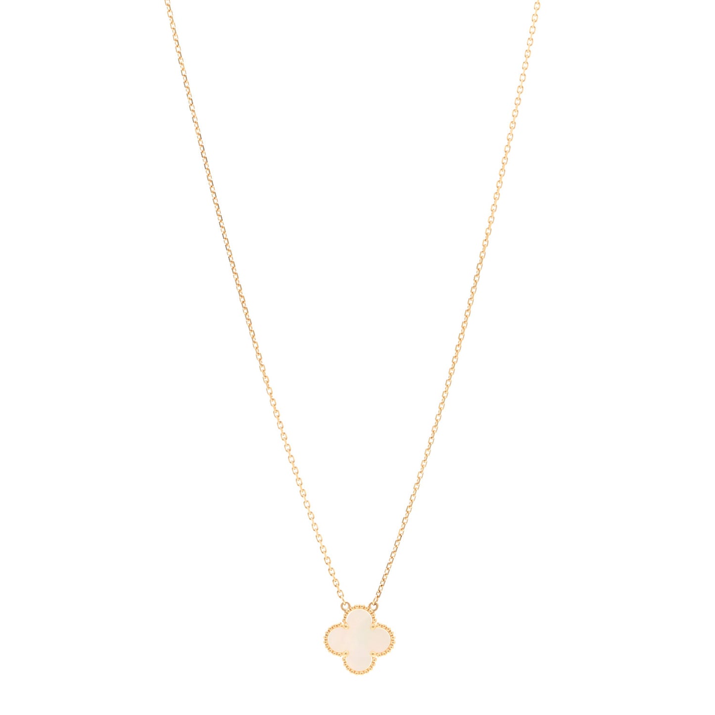18K Yellow Gold Mother of Pearl Vintage Alhambra Pendant Necklace