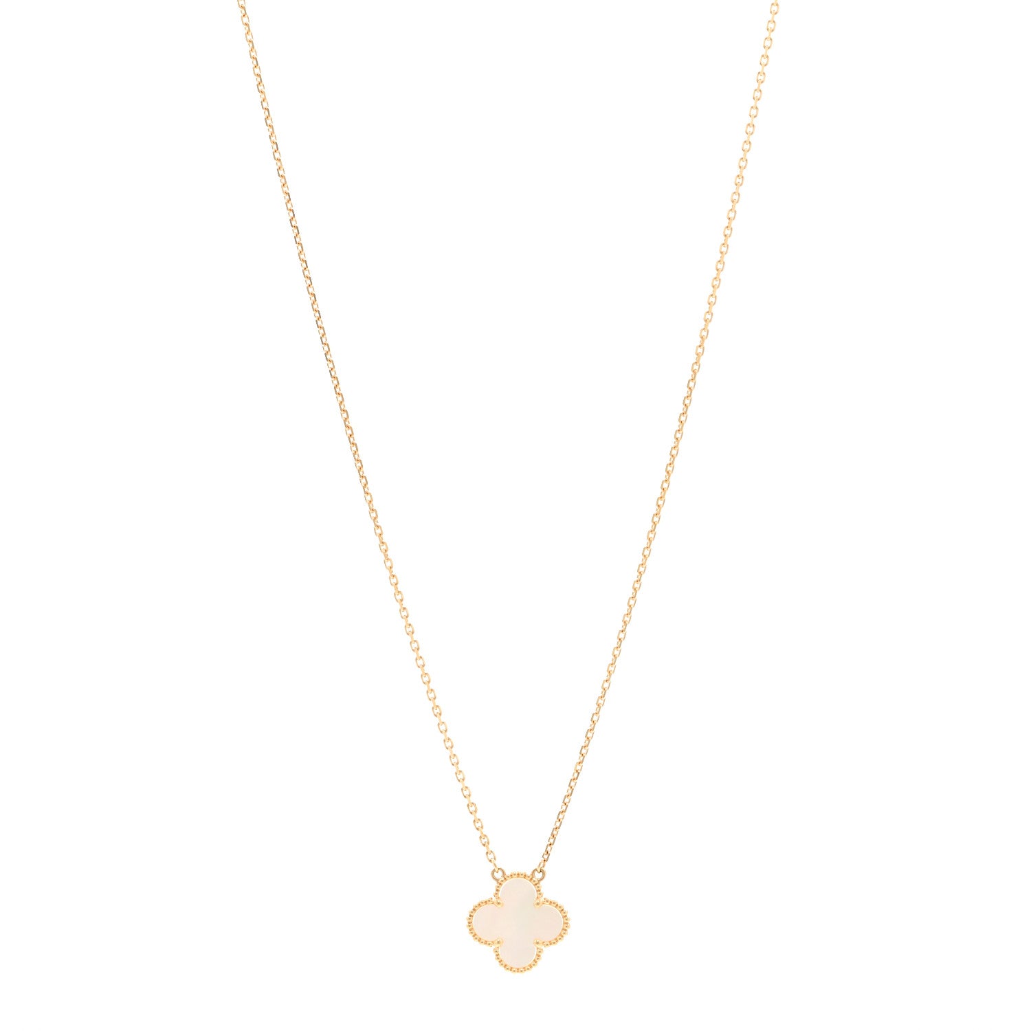 Van Cleef & Arpels 18K Yellow Gold Mother of Pearl Vintage Alhambra Pendant Necklace 1 of 6