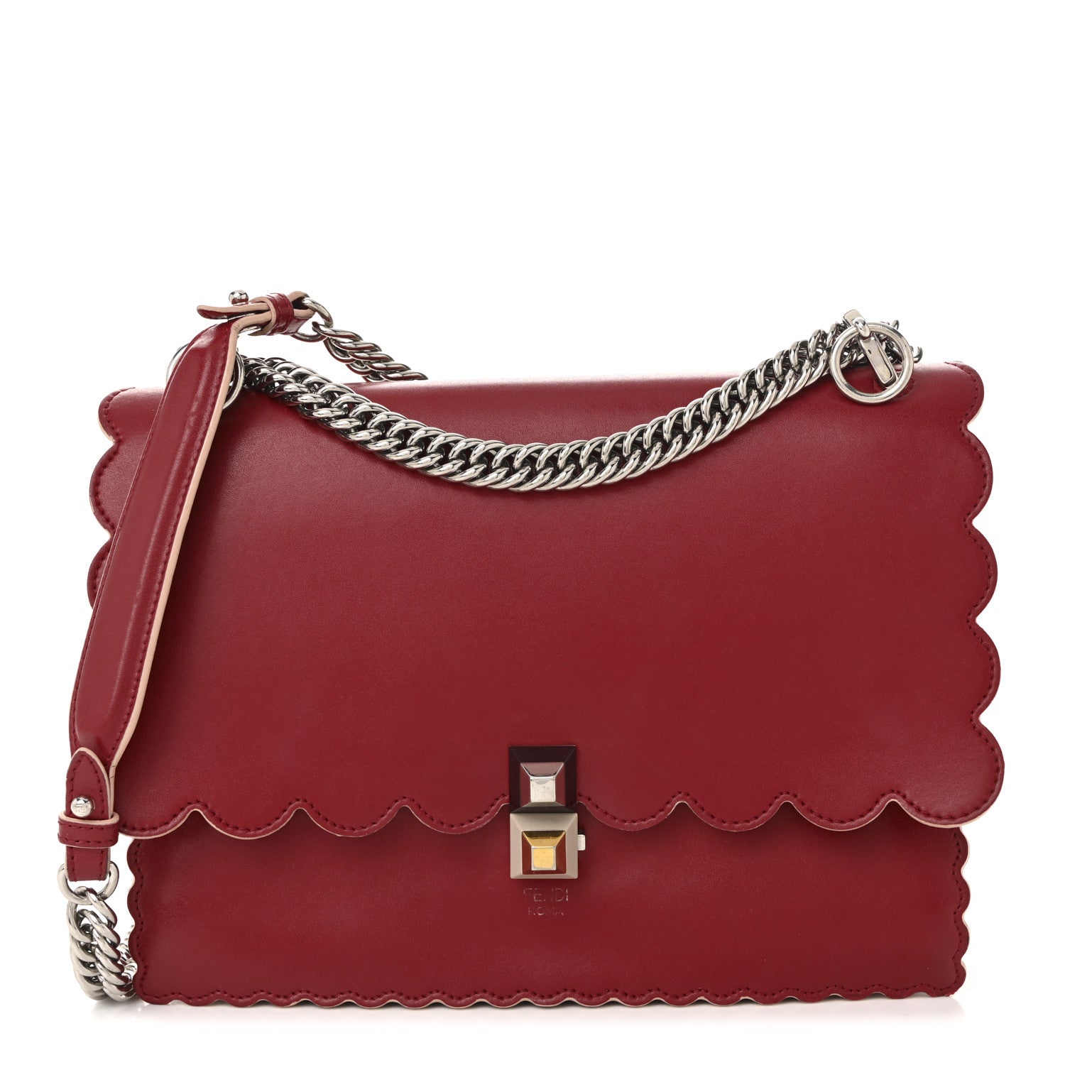 Fendi Vitello Liberty Scalloped Studded Kan I Shoulder Bag Fragola 1 of 21