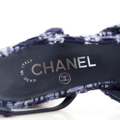Chanel Tweed Cap Toe CC Slingback Pumps 36.5 Navy Blue Black 8 of 9