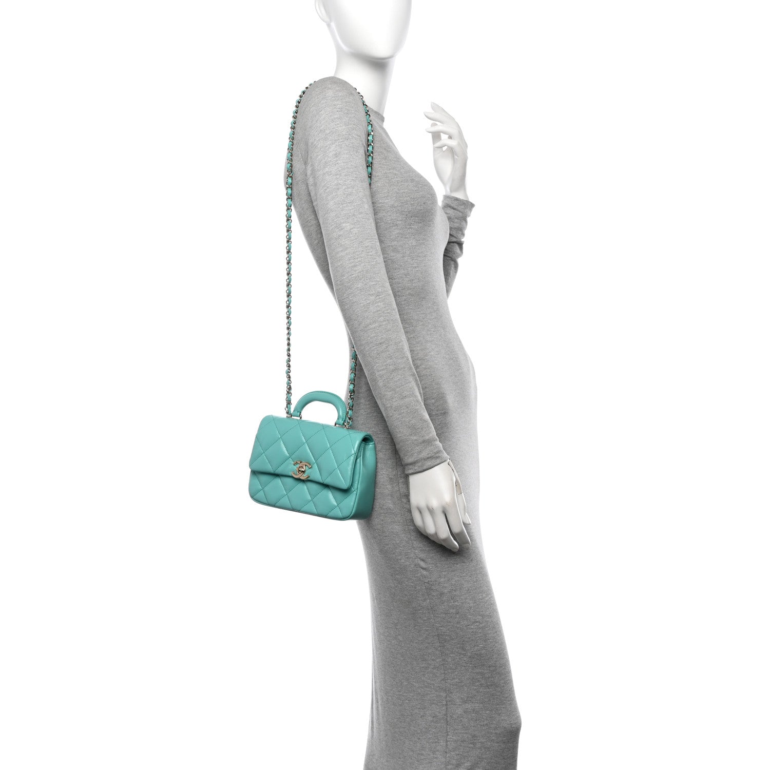 Chanel Shiny Lambskin Quilted Mini Coco Trip Flap Bag Turquoise 2 of 11