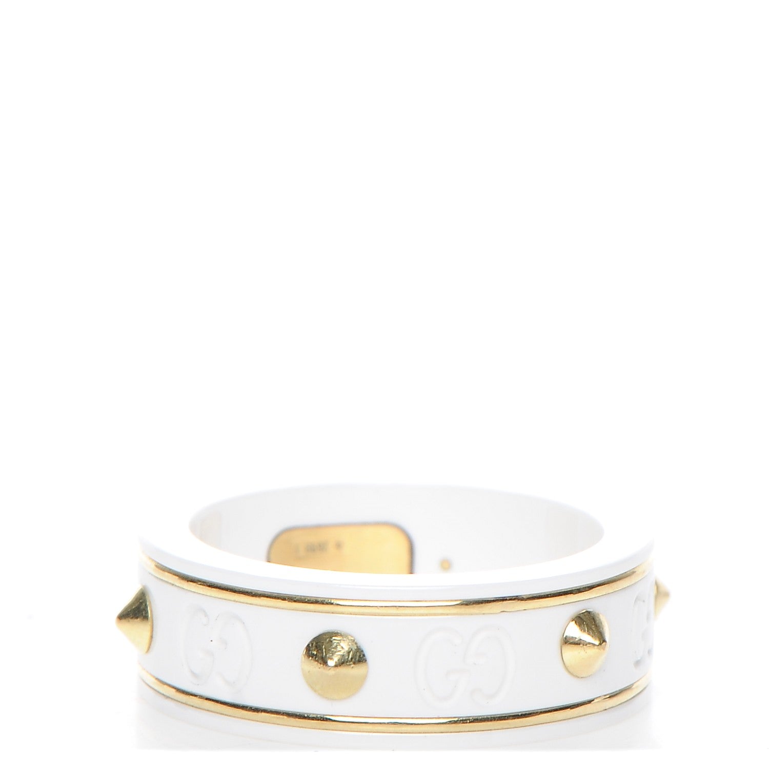 Gucci 18K Yellow Gold 7mm Studded Icon Ring White 52 6 1 of 5