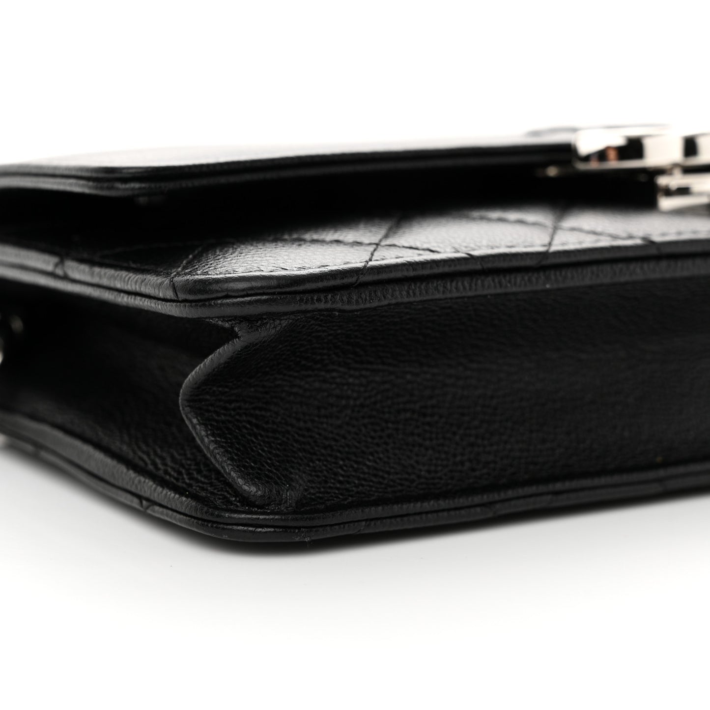 Grained Calfskin Quilted CC Box Wallet On Chain WOC Black
