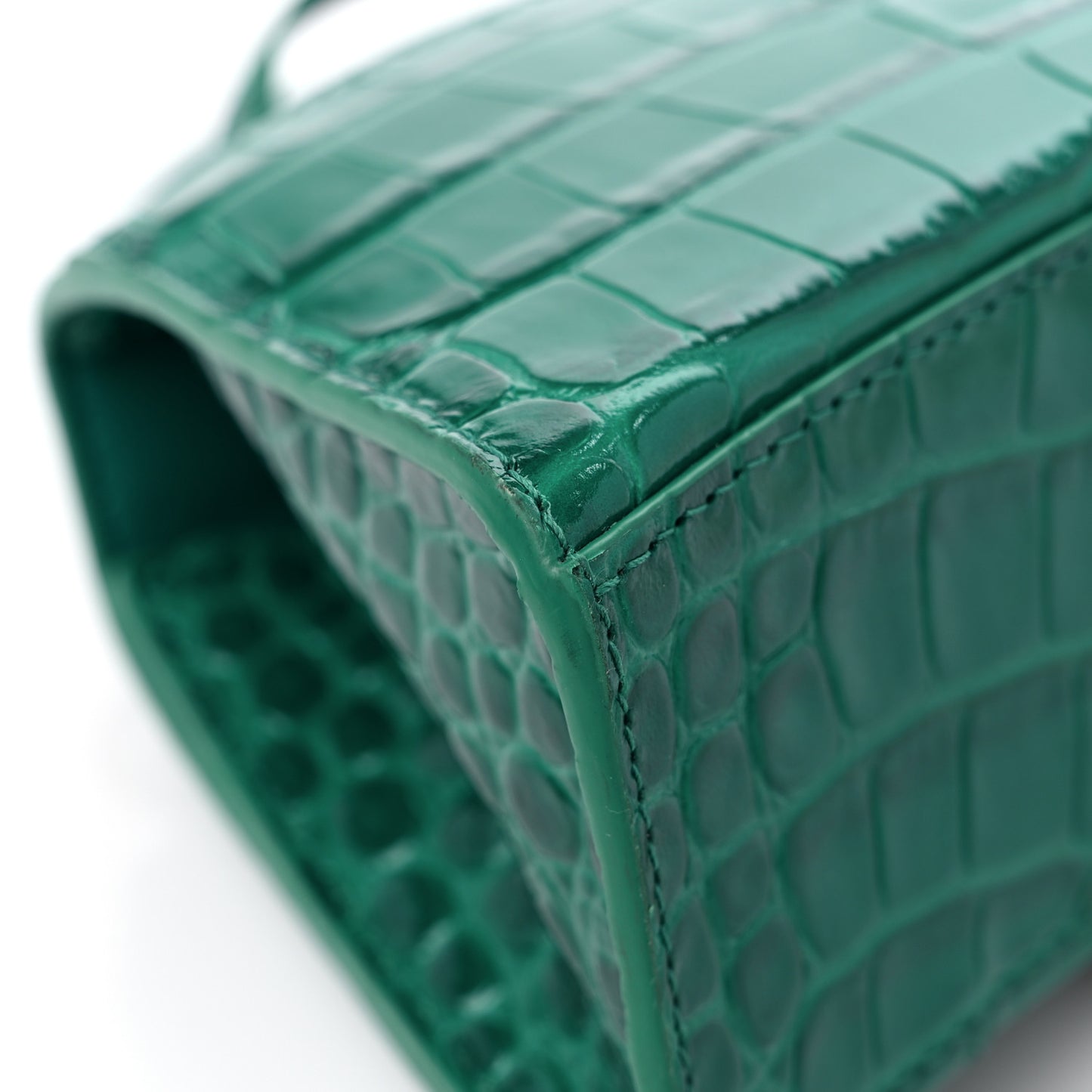 Shiny Calfskin Crocodile Embossed Hourglass Top Handle Bag XS Jade