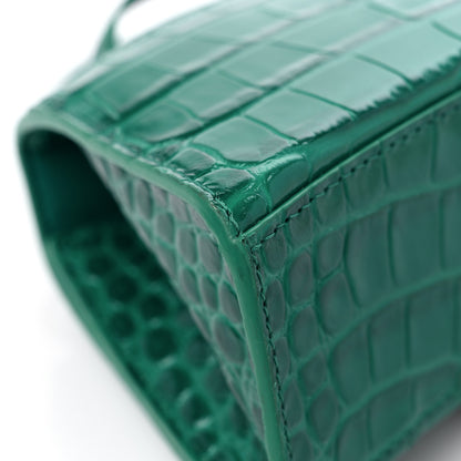 Balenciaga Shiny Calfskin Crocodile Embossed Hourglass Top Handle Bag XS Jade 10 of 13