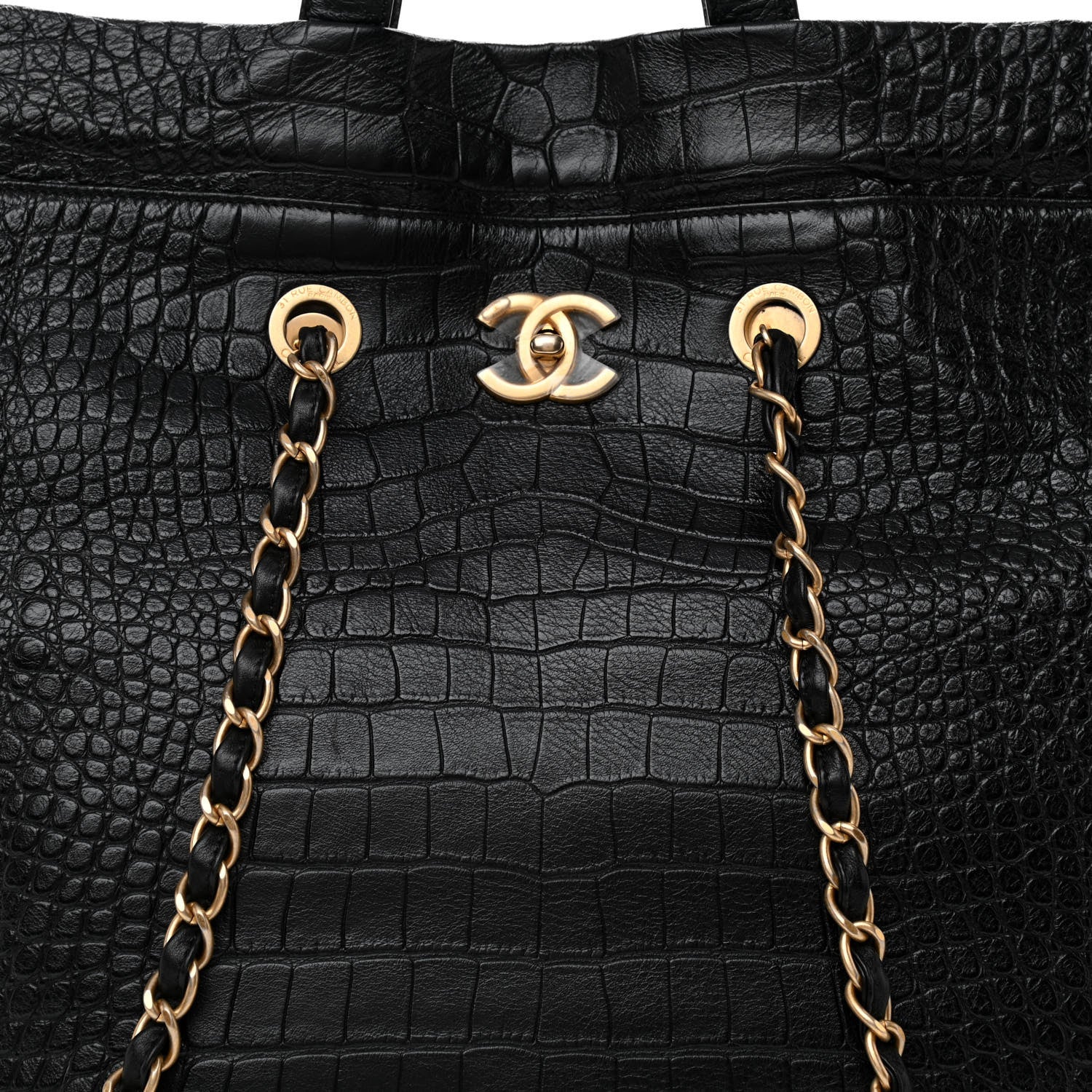 Chanel Calfskin Crocodile Embossed Large Cocodile Shopping Tote Black 8 of 10