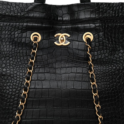 Chanel Calfskin Crocodile Embossed Large Cocodile Shopping Tote Black 8 of 10