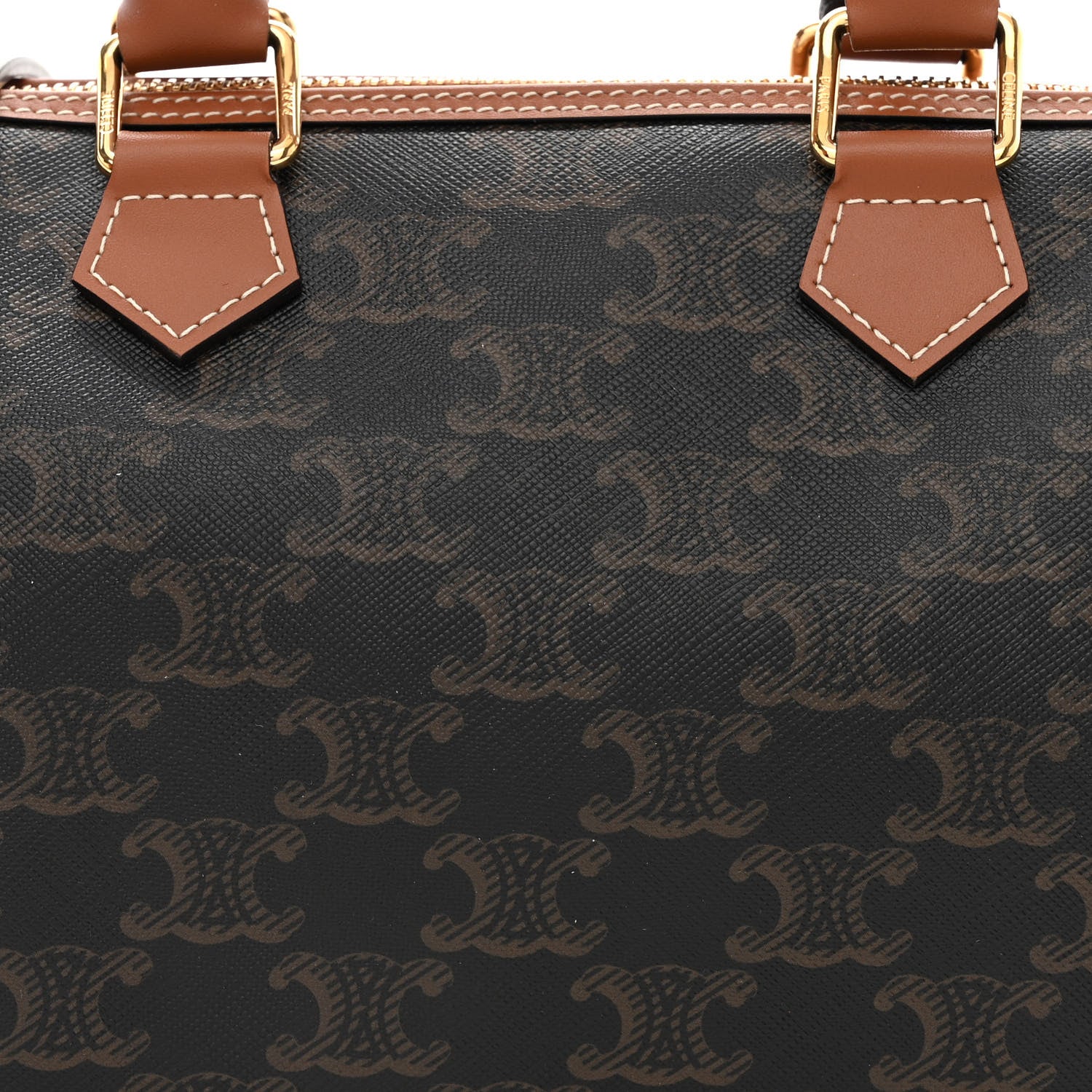 Celine Triomphe Canvas Calfskin Small Boston Bag Tan 8 of 11