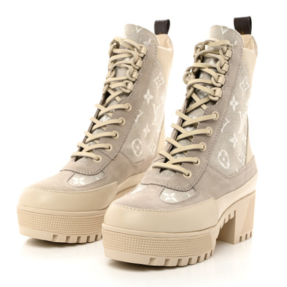 Louis Vuitton Suede Calfskin Monogram Laureate Platform Desert Boots 37 Taupe 3 of 8