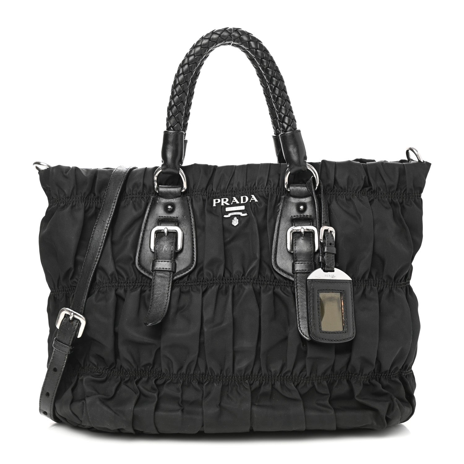 Prada Tessuto Nylon Nappa Braided Gaufre Shopping Satchel Black 1 of 12