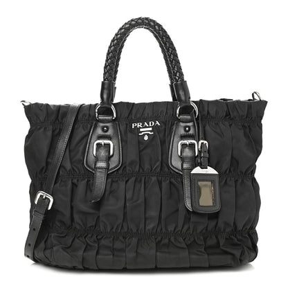Prada Tessuto Nylon Nappa Braided Gaufre Shopping Satchel Black 1 of 12