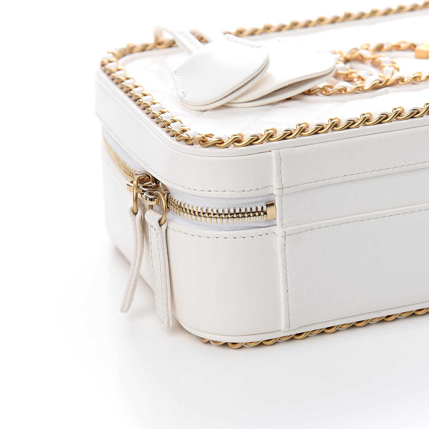 Goatskin Quilted Medium CC Filigree Vanity Case White