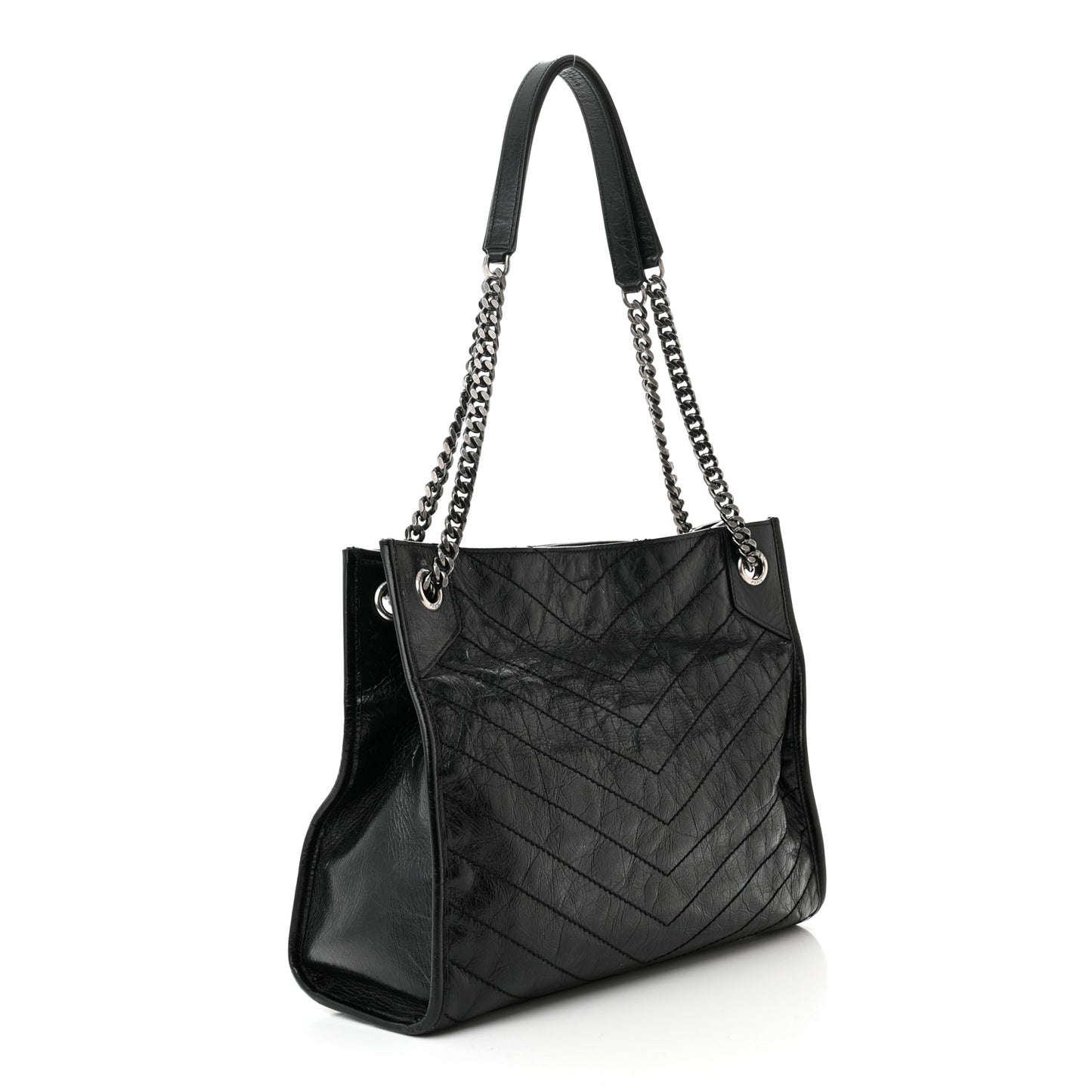 Crinkled Calfskin Matelasse Monogram Medium Niki Shopper Tote Black