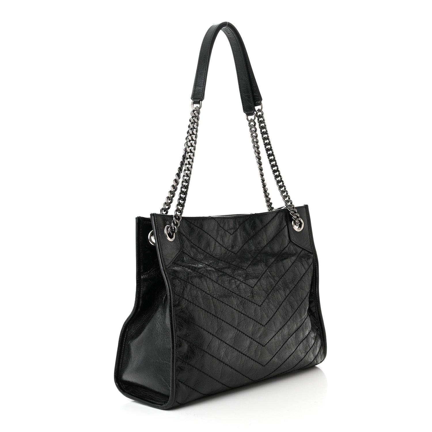 Saint Laurent Crinkled Calfskin Matelasse Monogram Medium Niki Shopper Tote Black 3 of 12