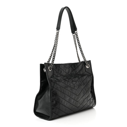 Saint Laurent Crinkled Calfskin Matelasse Monogram Medium Niki Shopper Tote Black 3 of 12