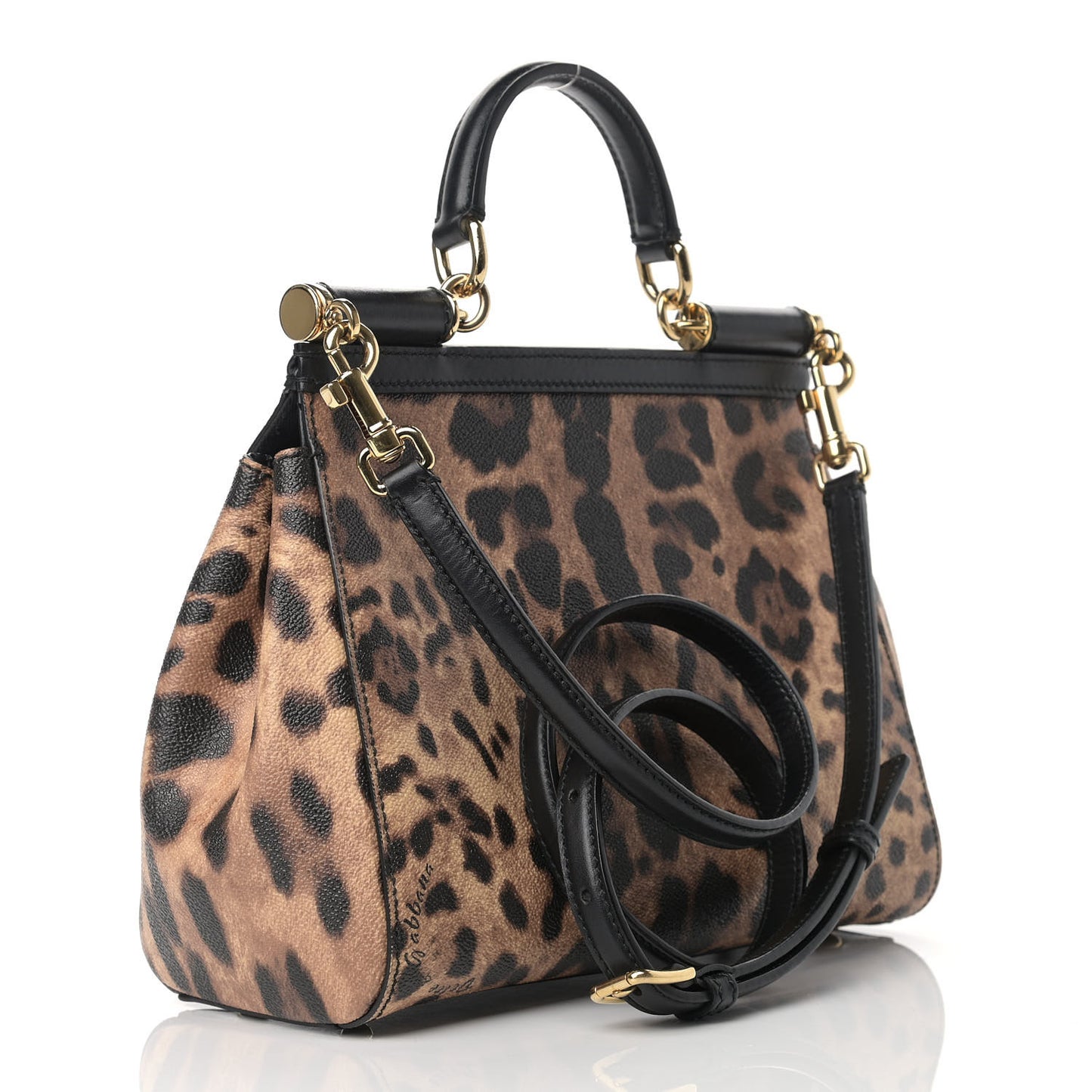 Dauphine Leopard Print Small Miss Sicily Satchel Black