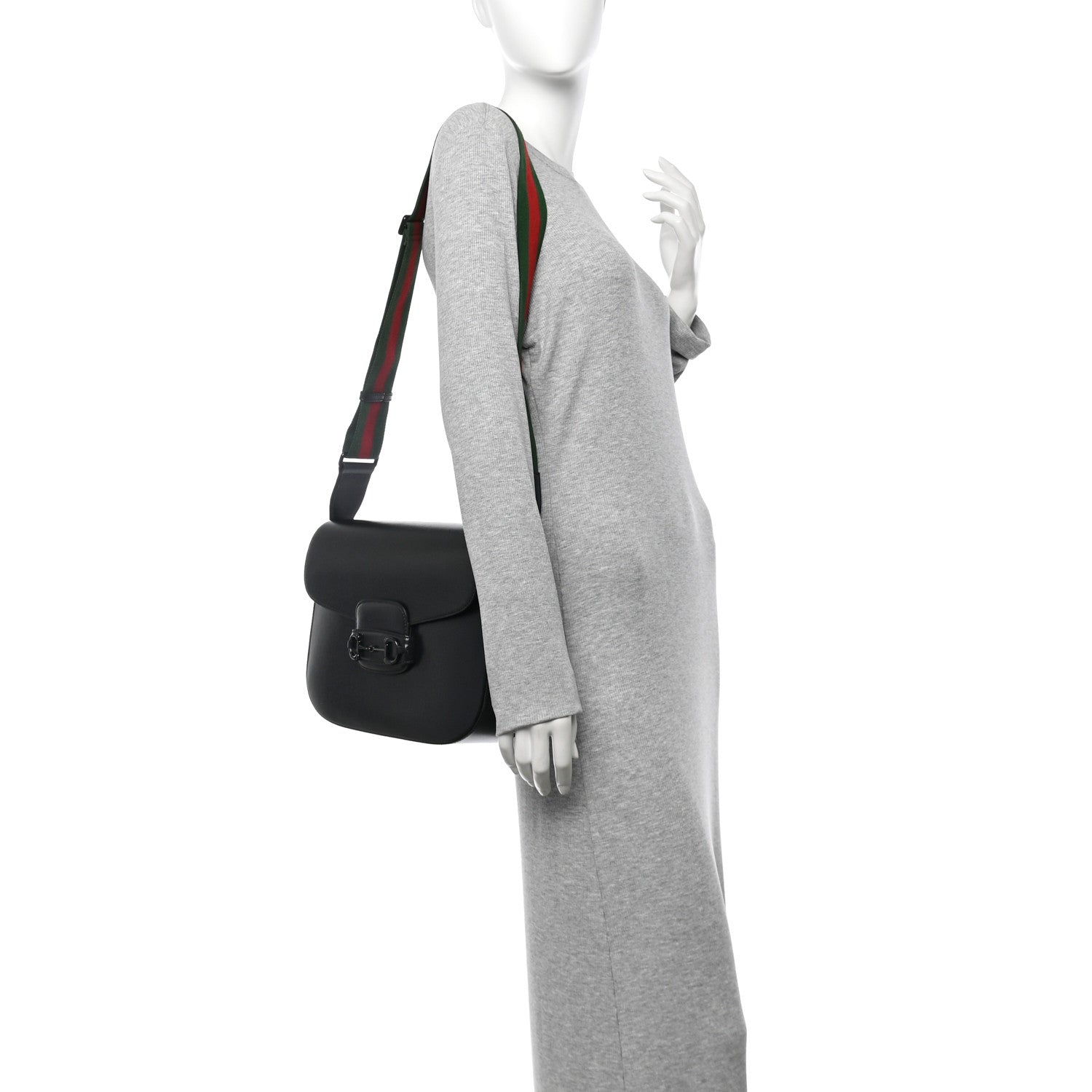 Gucci Azalea Calfskin Web Monochrome Horsebit 1955 Shoulder Bag Black 2 of 11