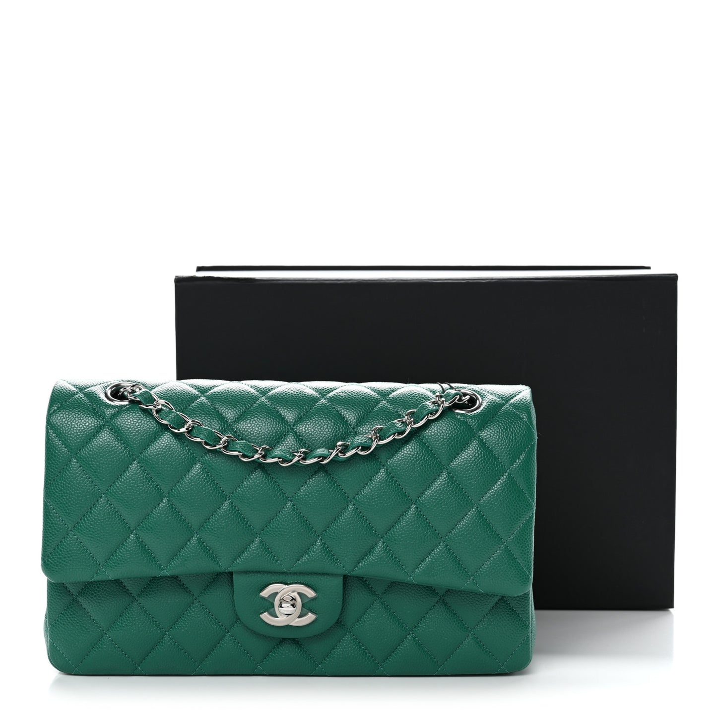 Caviar Quilted Medium Double Flap Green
