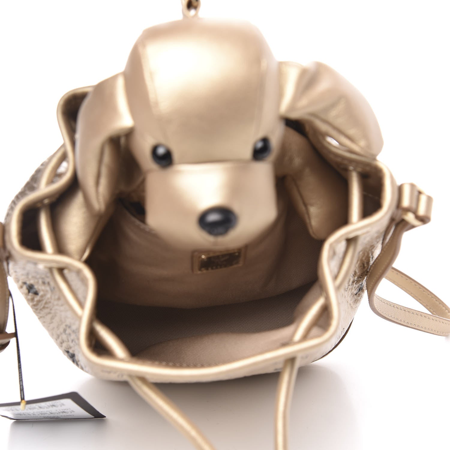 MCM Metallic Visetos Zoo Dog Drawstring Bucket Bag Gold 5 of 8