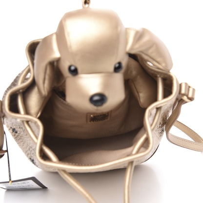 MCM Metallic Visetos Zoo Dog Drawstring Bucket Bag Gold 5 of 8